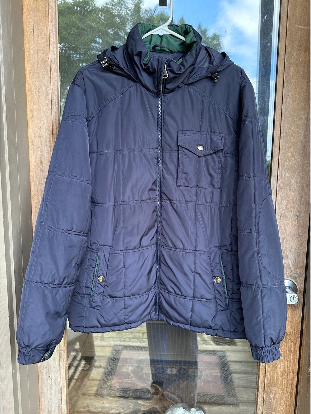 Vintage IZOD Men Navy Blue Box-Quilted Puffer Jacket Size M